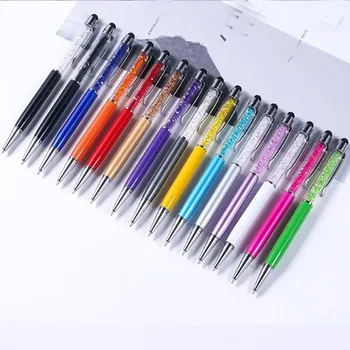 6 Adet Kristal Tükenmez Kalem Ofis Kadın Kızlar Düğün Arz Kalem 0.5 mm Siyah mürekkep Okulu Metal Yazılı Kalem Stylus Dokunmatik Kalem