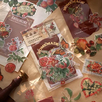 25 adet / paket Vadideki Bitkiler Vintage Doğa Altın Bronzlaşmaya Çıkartmalar Çanta Şeffaf PVC Dekoratif Kart DIY Malzeme Çantası