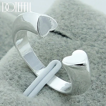 DOTEFFIL 925 Ayar Gümüş Kalp Kalp Açık Halka Kadınlar İçin Düğün Nişan Parti Moda Charm Takı