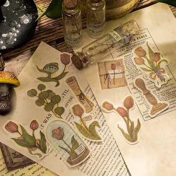 30 Levhalar Vintage Botanik Koleksiyonu Çıkartmalar Altın Folyo Malzeme Kolaj Karalama Defteri Planlayıcısı Zarf Dekorasyon