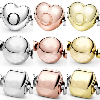 Orijinal 925 Ayar Gümüş Pürüzsüz Aşk Kalp Varil ve Top Toka Popüler Bilezik Bileklik Boncuk Charm DIY Takı