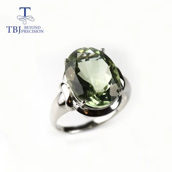 TBJ, 10ct doğal yeşil ametist taş büyük yüzük, doğal brezilya taş takı 925 ayar gümüş güzel takı kadınlar için
