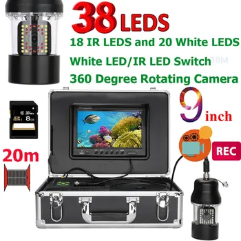 9 İnç DVR Kaydedici Sualtı Balıkçılık Video Kamera Balık Bulucu IP68 Su Geçirmez 38 LEDs 360 Derece Dönen Kamera 50 M 100 M