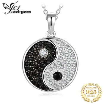 JewelryPalace Tai Chi Yin Yang 925 Ayar Gümüş Kolye Kolye Kadınlar Doğal Siyah Spinel Yuvarlak Taş Kolye Hiçbir Zincir