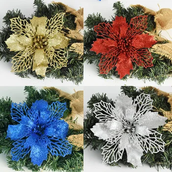 5 adet Noel Ağacı Süsleme Glitter yapay çiçekler Atatürk Çiçeği Mutlu Yeni Yıl Noel Partisi Ev Dekorasyonu DIY Noel Çelenk
