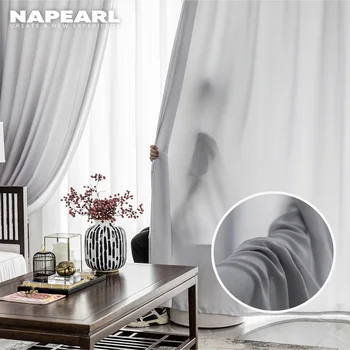 NAPEARL Gri / Beyaz Sırf Perdeleri Oturma Odası İçin Tül Perde Yatak Odası Pencere Tedavi Bitmiş Vual Örtü Dekorasyon