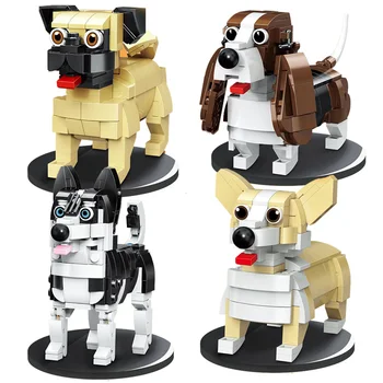 Mikro Hayvan Köpek Blok Seti DIY Beagle Corgi Sharpei Husky Yapı Tuğla eğitici oyuncak Çocuklar İçin