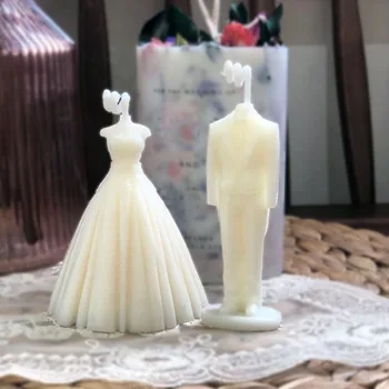 Gelin ve Damat düğün elbisesi Silikon Kalıpları DIY El Yapımı Aroma Mumlar Alçı kek pişirme Kalıpları Mum Yapımı Kiti Mum Kalıp