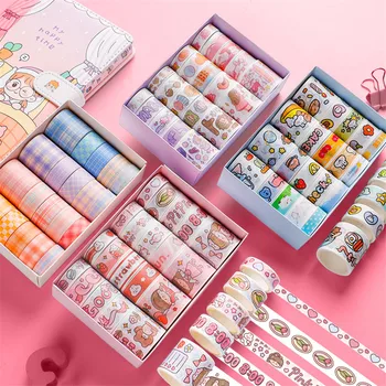 Washi Bant 20 Rulo / Set Çıkartmalar Sevimli Yapışkanlı Cinta Yıkama Bantları Scrapbooking Malzemeleri Kawaii Kız Etiket Kafes Maskeleme Bantları
