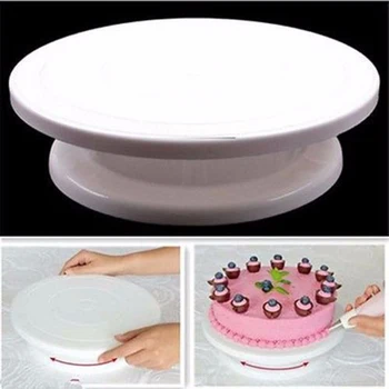 28 cm Mutfak Kek Dekorasyon Buzlanma Döner Turntable Kek Standı Beyaz Plastik Fondan Pişirme Aracı DIY Platformu Cupcake Standı
