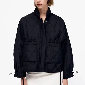 2021 yeni Sonbahar Vintage siyah V Boyun Tek Göğüslü Elbise Kadın Ceket Streetwear Uzun Kollu Üst