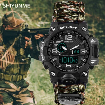 Erkek İzle Askeri Su geçirmez Spor izle Ordu led Pusula Dijital bilek Kronometre erkek relogio masculino Saatler