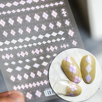 Renkli Eşkenar Dörtgen Geometrik Tasarım 3D Yapıştırıcı Nail Art Etiketler 5D Yumuşak Kabartmalar Tırnak Süslemeleri Çıkartmaları Toptan Drop Shipping