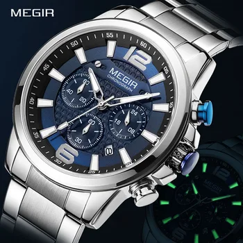 MEGIR kronometreli kuvars erkek saati Lüks Marka Paslanmaz Çelik İş Kol Saati Erkek Saat Saat Relogio Masculino 2156