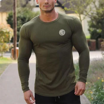 Muscleguys Marka 2021 Moda Giyim Düz Renk Uzun Kollu Slim fit T Gömlek Erkekler Pamuk günlük t-Shirt Streetwear Spor Salonları Tişörtleri