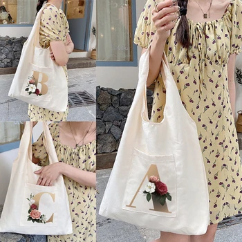 Kadın Alışveriş Çantaları Tuval Banliyö Okul Yelek Çanta Mektup Tatil Pamuklu Bez Kumaş Bakkal Alışveriş Çanta Tote Çanta