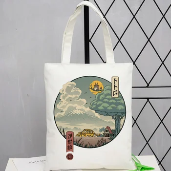 Totoro Stüdyo Ghibli alışveriş çantası bakkal bolsas de tela geri dönüşüm çantası alışveriş tuval jüt çanta çanta katlanabilir jüt kapmak